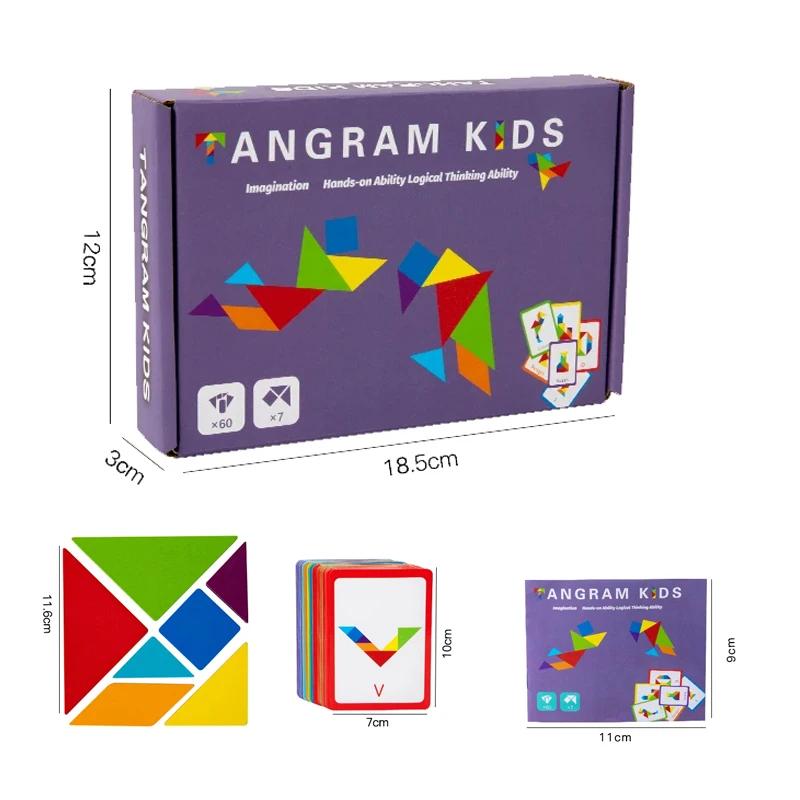 Puzzle 3D en bois à motifs d'animaux, jouet Tangram coloré pour enfants, jeux de tri d'éducation pré