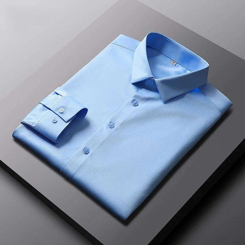 Chemise à manches longues pour hommes, couleur unie, décontractée et à la mode, haut d'affaires sans