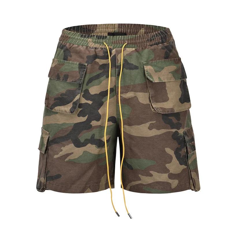 Shorts cargo camouflage pour homme, style streetwear, multi-poches, coupe oversize, avec cordon de s