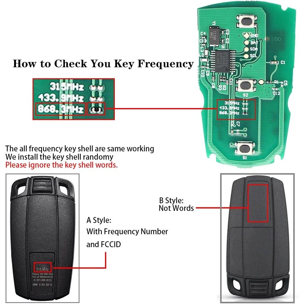 Clé de voiture à distance KEYYOU 315 MHz 433 MHz 868 MHz avec puce pour BMW CAS3 Série 1/3/5/7 X5 X6