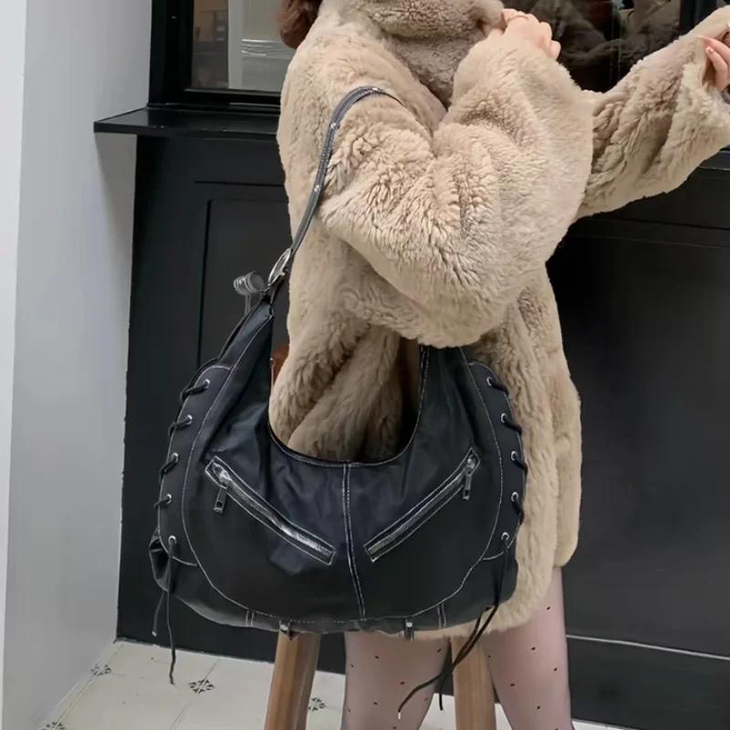 Sac à bandoulière de style Punk avec sangles multi-trous, sac de moto Cool, fourre-tout souple décon