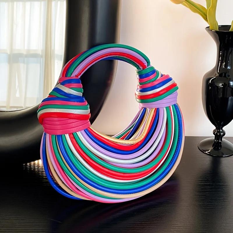 Sac à main à pompon tissé à la main pour femmes, Style décontracté, avec motif matelassé à chevrons,