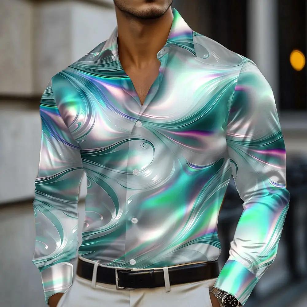 Chemise d'art liquide abstrait en marbre pour hommes, chemise formelle à manches longues, mode décon