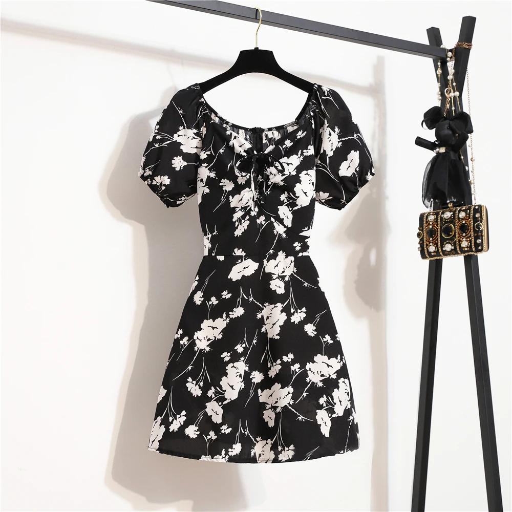 Femmes Mini Robes D'été Mode Femme Robes Imprimé Floral Robes En Mousseline De Soie Fronces Plissée 