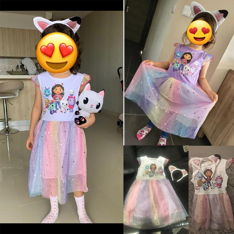 Robes de princesse + bandeau pour petites filles, 2 pièces, chats Gabby de dessin animé, vêtements p