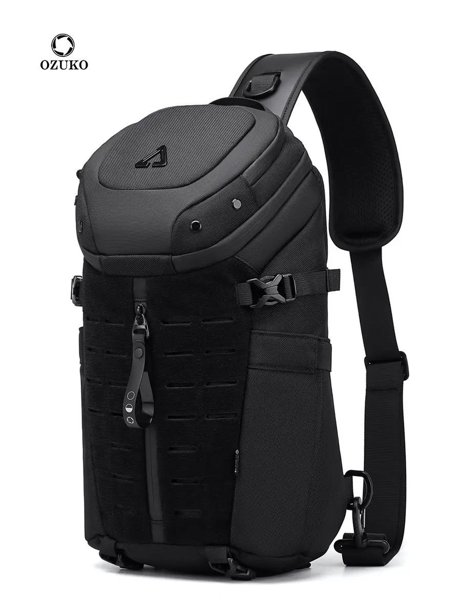 Ozuko-Sac à bandoulière étanche pour homme, sac de poitrine, sac à bandoulière antivol, USB, message