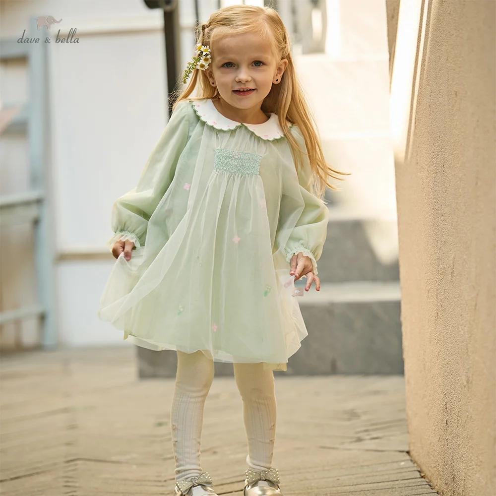 Dave Bella enfants maille robe printemps automne filles charme princesse robe à manches longues élég