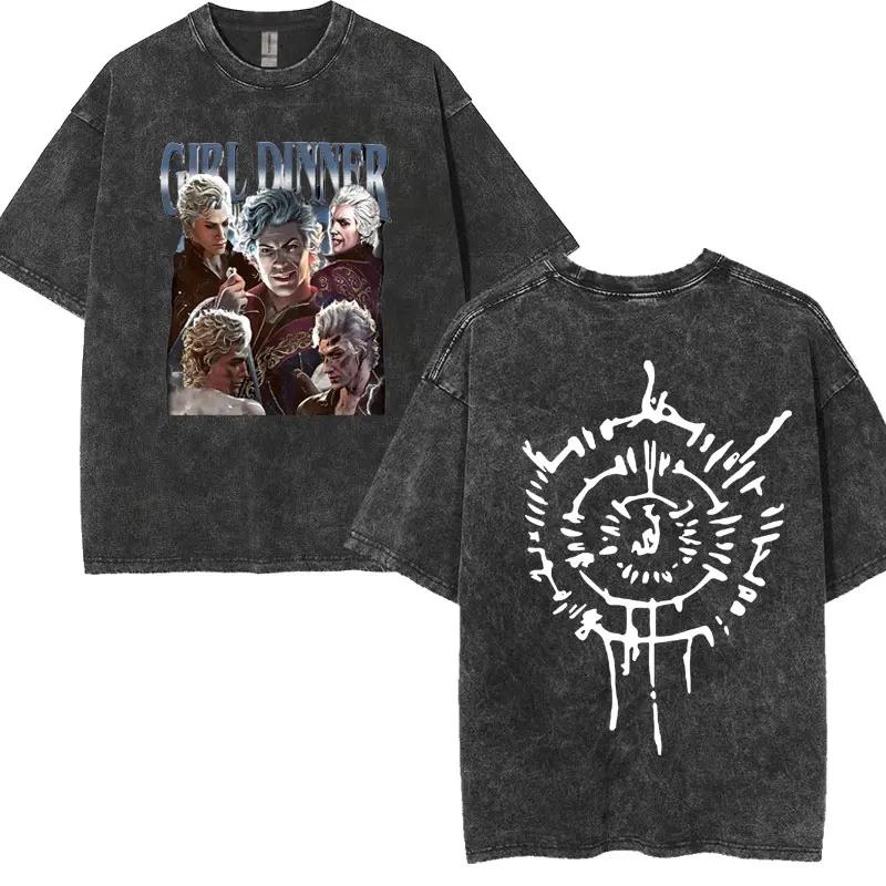 Limité Astarion l'elfe pâle T-shirts Baldurs Gate 3 fille dîner Vintage lavé t-shirt hommes femmes d