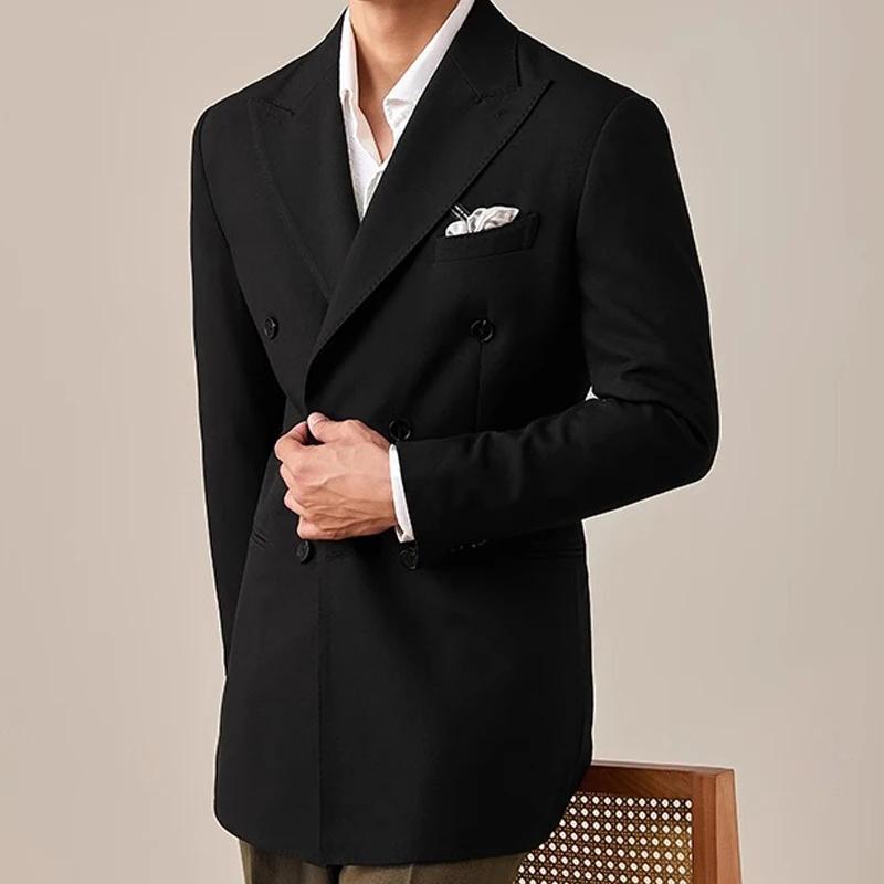 Blazer à Double Boutonnage pour Homme, Veste de Printemps, Coupe Cintrée, Zones, Col à Revers, Décon