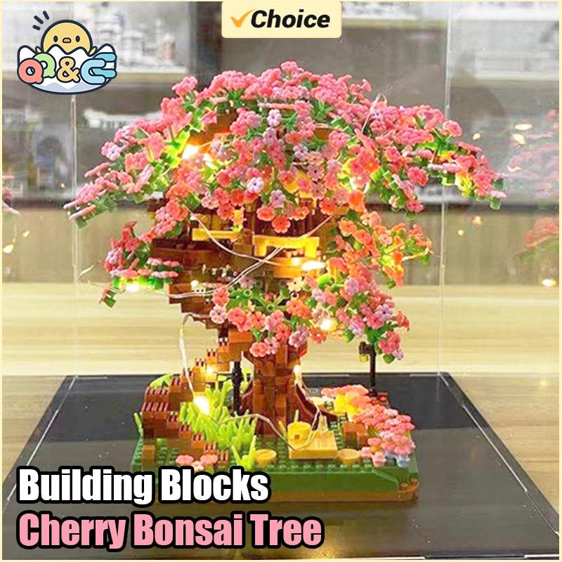 Ensemble de blocs de construction d'arbre bonsaï cerisier, briques de plantes en fleurs de Sakura av