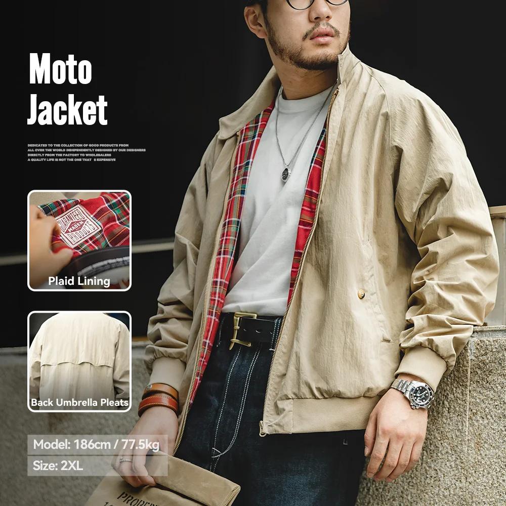 Maden hommes Vintage kaki vestes rétro travail col montant Moto veste décontracté fermeture éclair a