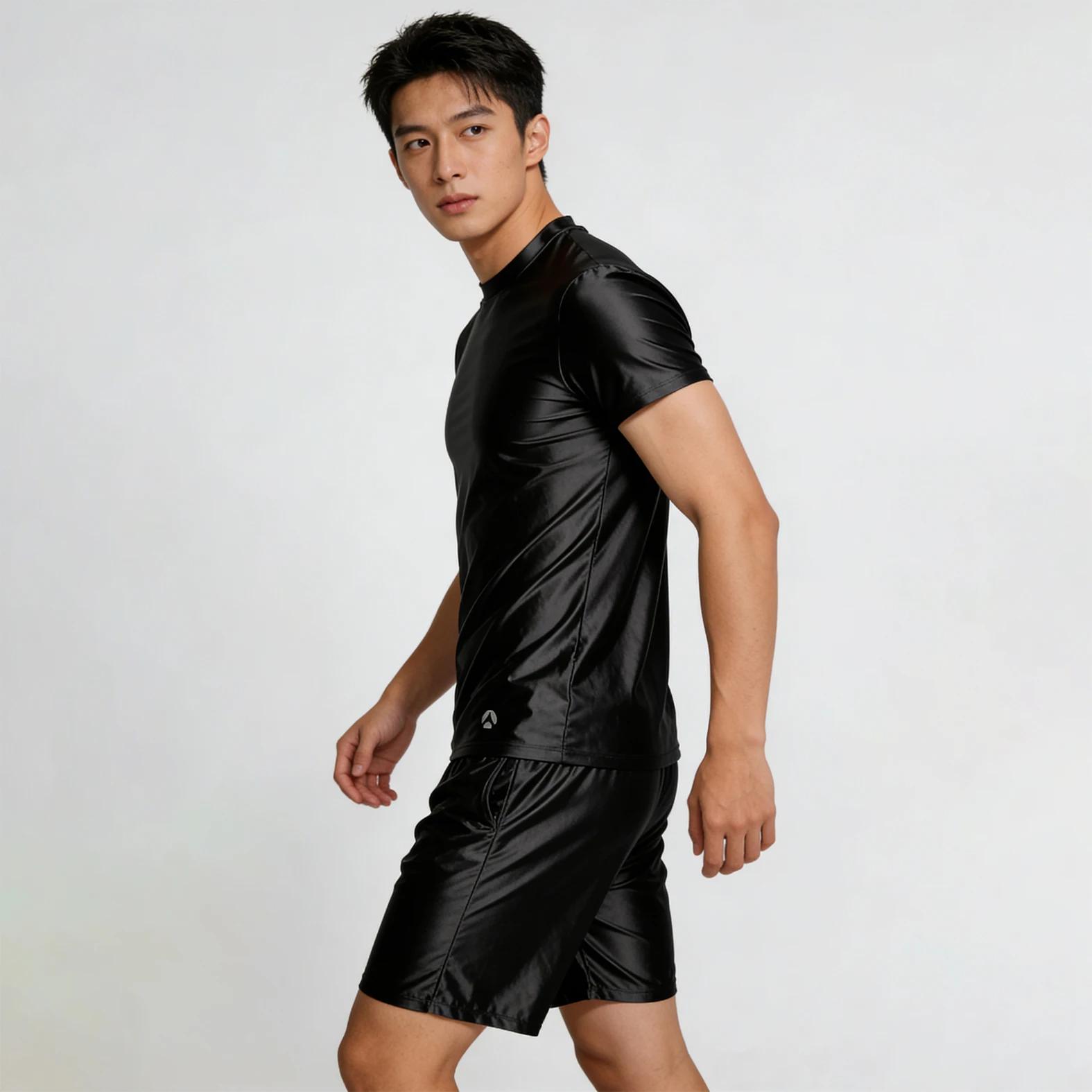 AMORESY T-shirt à manches courtes en soie glacée pour homme, respirant, confortable, décontracté, po