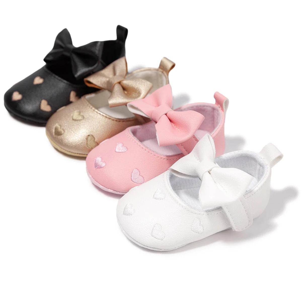 Meckior bébé chaussures robe classique mignon nœud papillon coeur anti-dérapant semelle souple premi