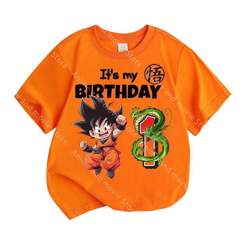 T-shirt Dragon Ball Goku pour garçons, vêtements d'anniversaire, hauts pour enfants, vêtements d'été