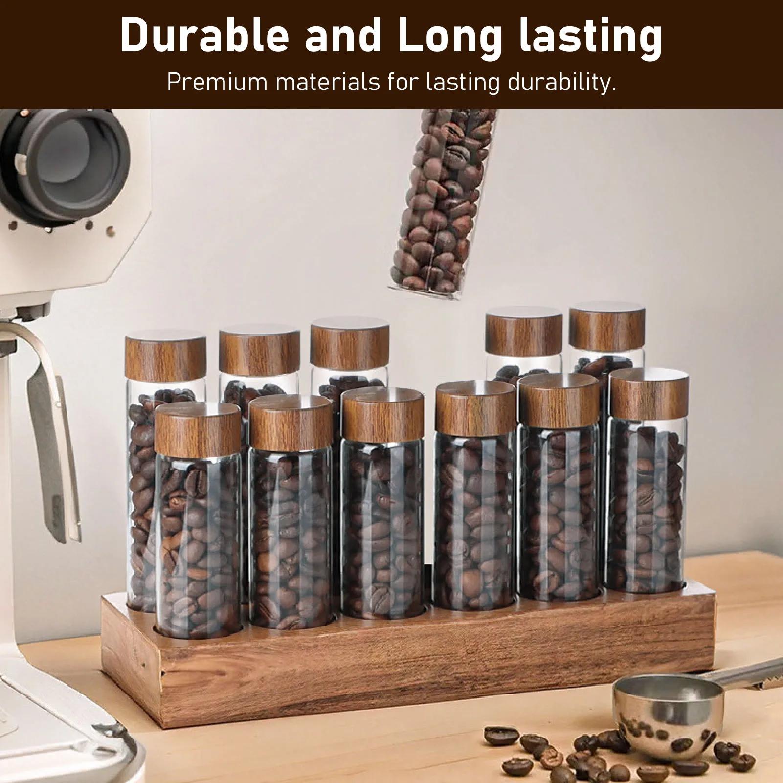 Tubes de stockage de grains de café en verre transparent avec couvercle, bocal de stockage de grains