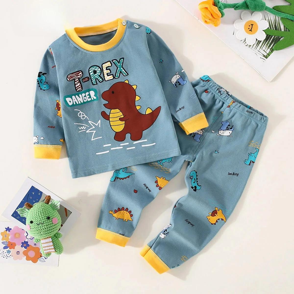 Ensemble de sous-vêtements pour garçons en coton avec lettrage et motif d'ours, haut à manches longu