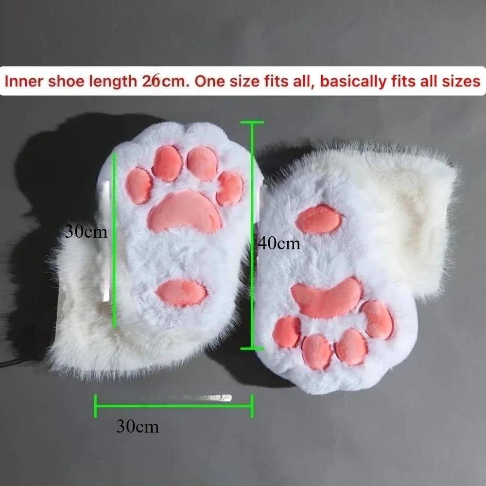 Kawaii Anime Cosplay patte de chat chaussons en peluche femmes chaud hiver maison pantoufles mignon 