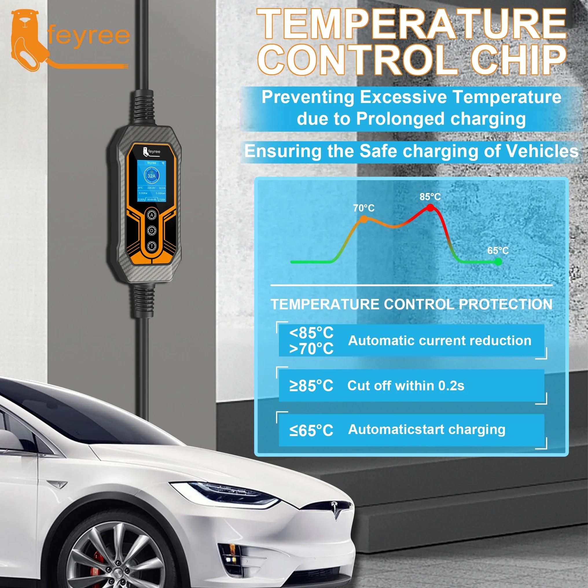 Feyree GB/T chargeur EV Portable 32A 7KW 1 phase APP Version Bluetooth EVSE 11KW 16A câble triphasé 
