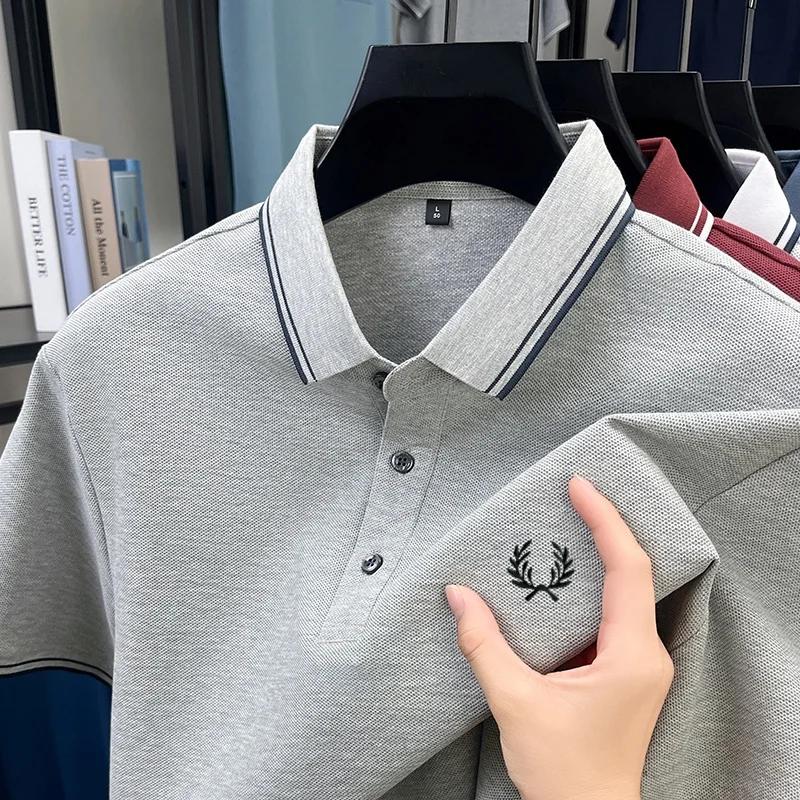 Polo à manches courtes pour hommes, 100% coton pur, brodé, décontracté, à la mode, respirant, confor