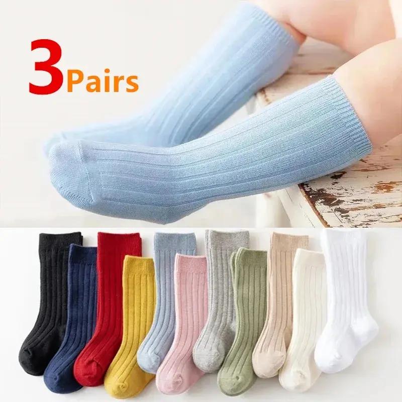 3 paires/lot bébé genou chaussettes hautes enfants filles garçons doux coton longue chaussette migno