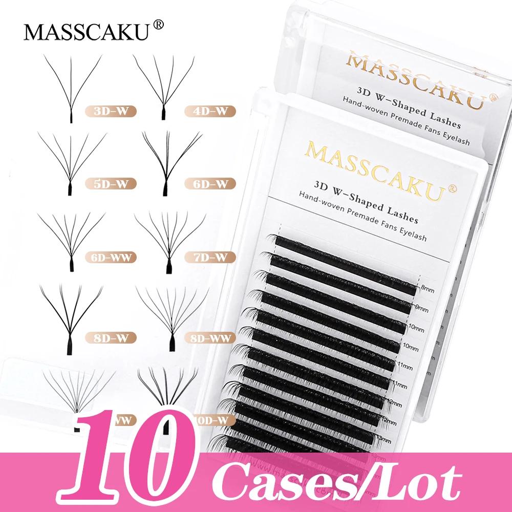 MASSCAKU-Lot de 10 boîtes de faux cils imperméables, épaisseur 0.07mm, design W, contaminants, volum