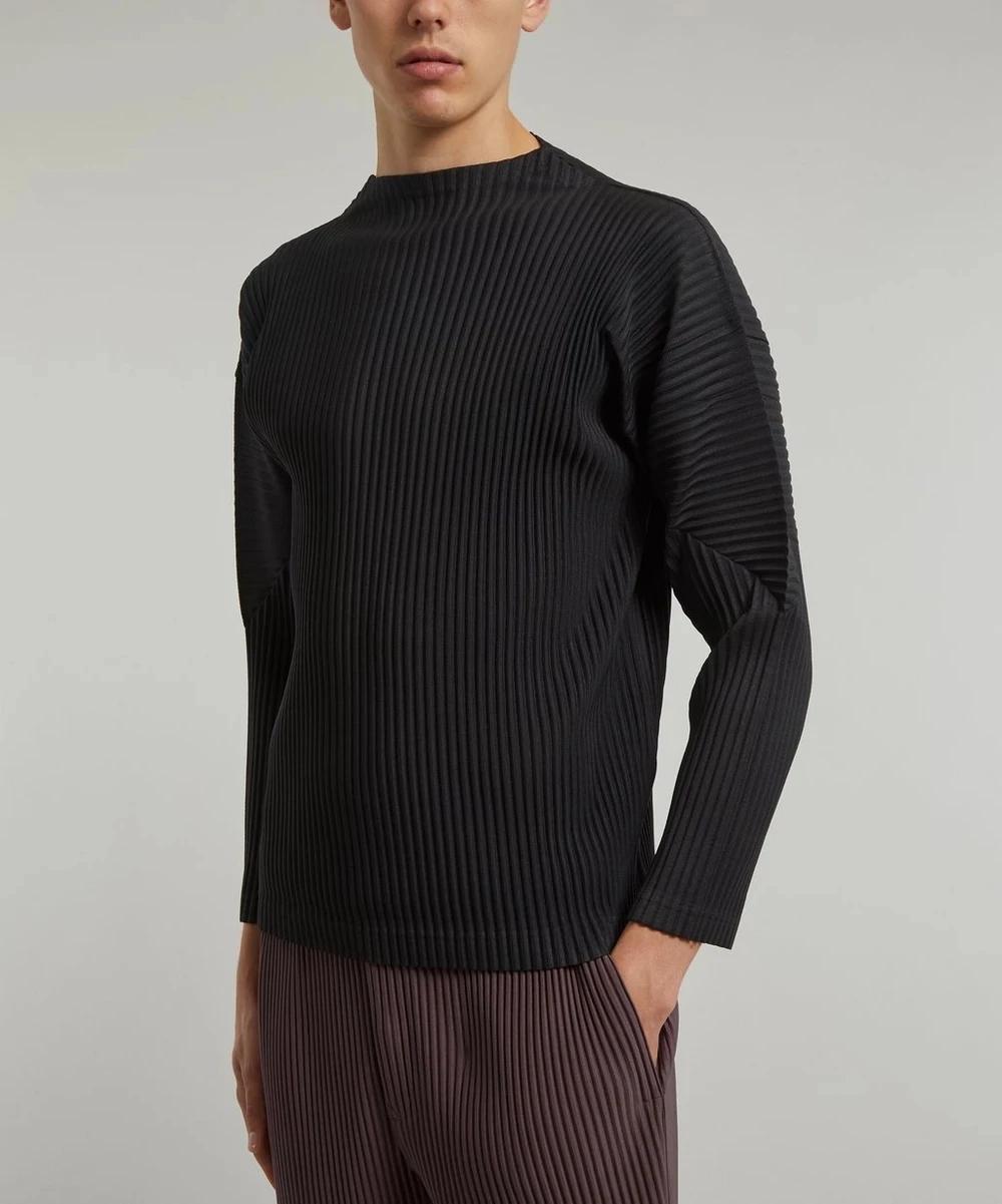Miyake plissé homme manches longues T-Shirt mode classique noir haut à col roulé