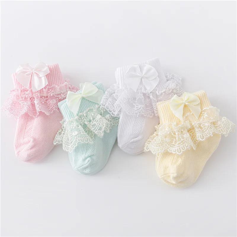 Lawadka 4 paires/lot nouveau-né bébé chaussettes pour filles coton dentelle infantile filles chausse