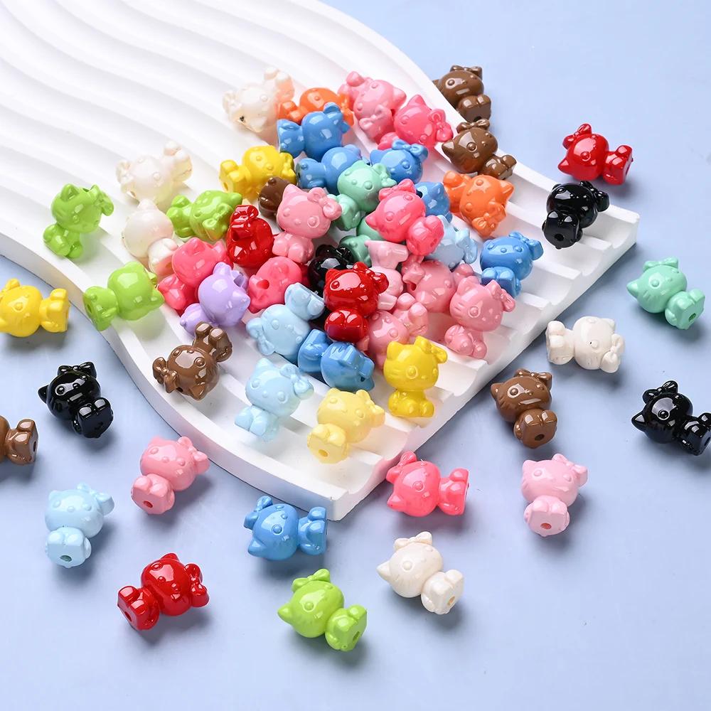 Perles acryliques mélangées au hasard, 50 pièces, perles colorées de chat de dessin animé pour brico