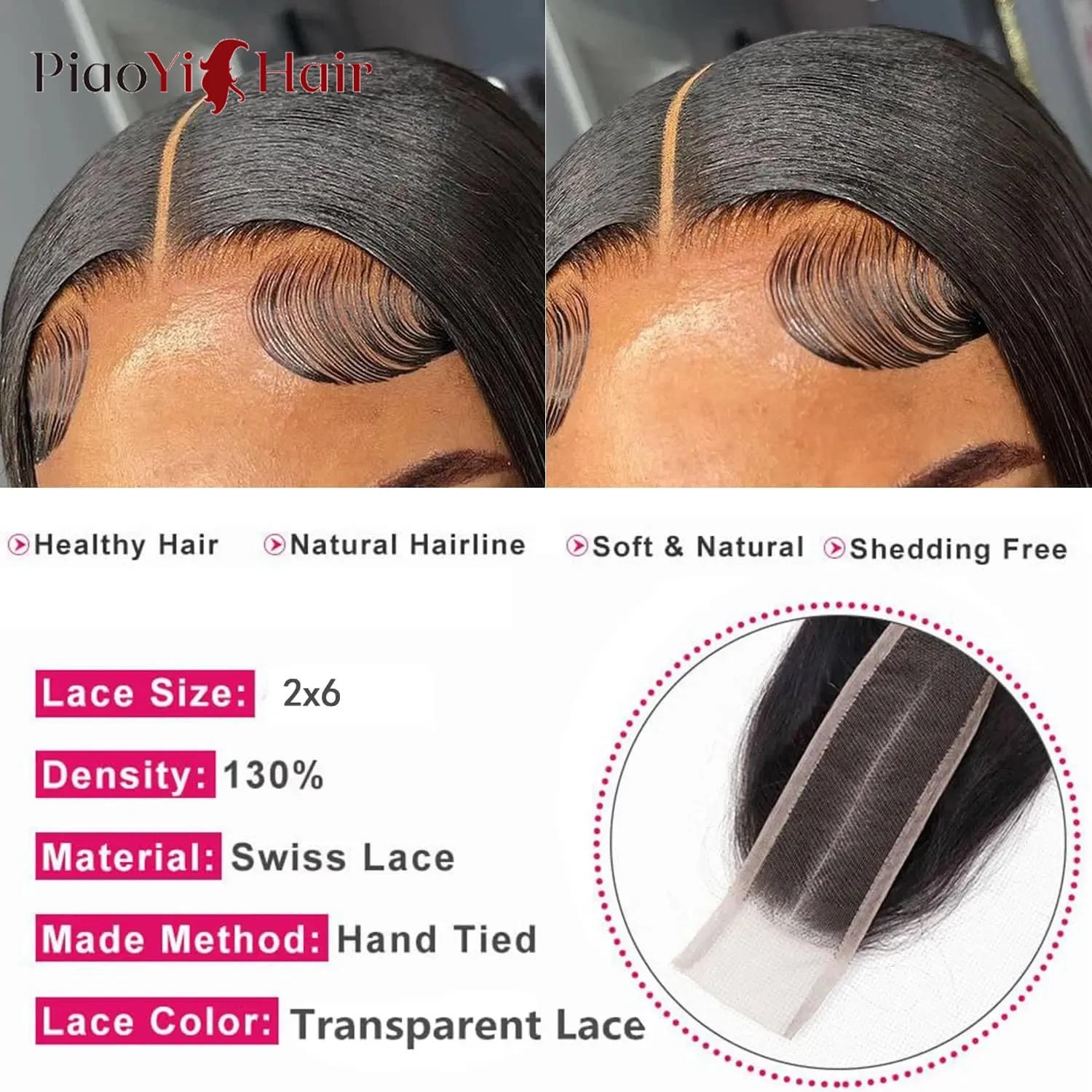 2x6 dentelle fermeture brésilienne cheveux humains 14-24 pouces droite Remy cheveux humains dentelle