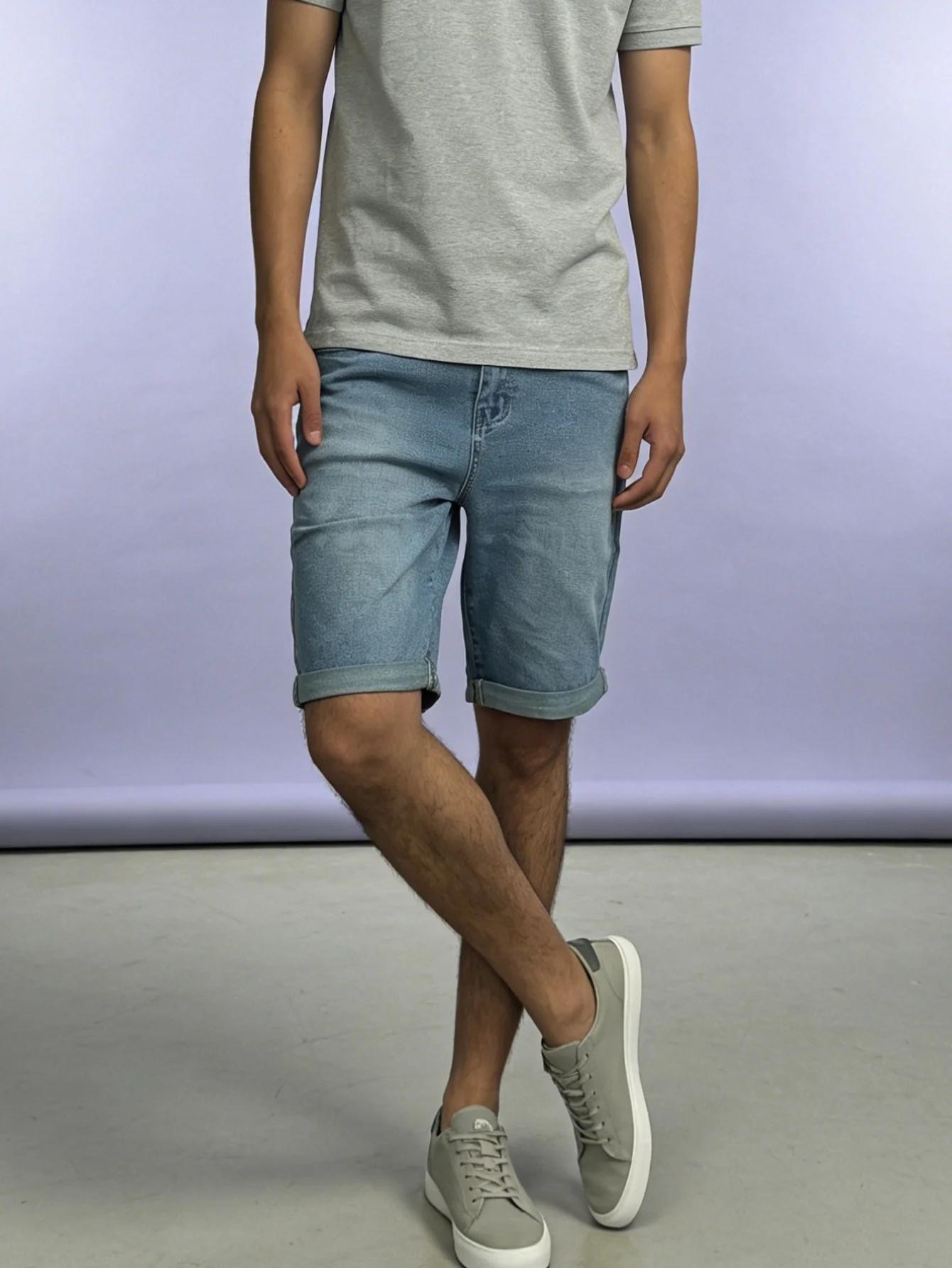 Shorts en jean bleu slim Y2K, style rétro léger, pour les rendez-vous, original, pour homme, sans ac