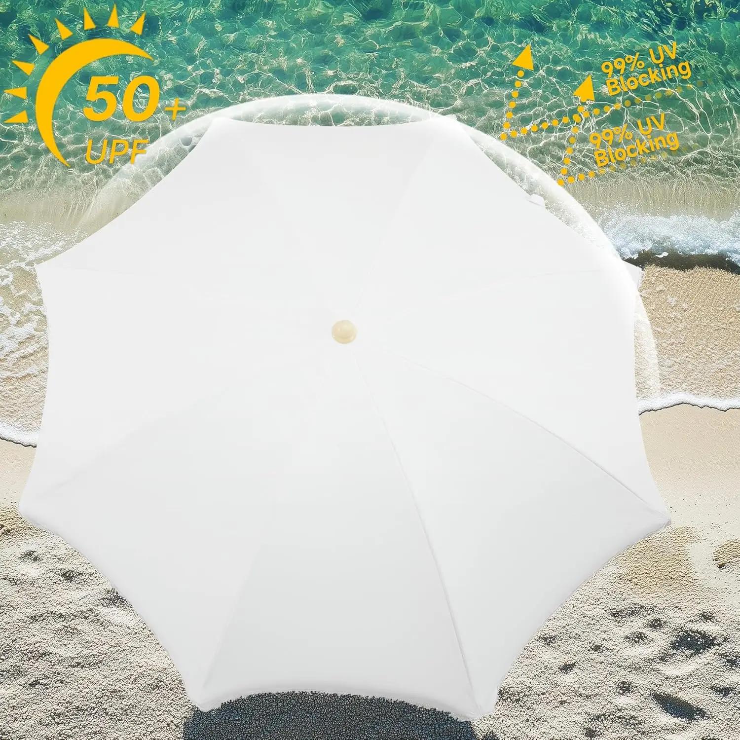 Parasol Bohème de 6,5 pieds avec franges, protection UPF50+, design inclinable pour la plage et les 
