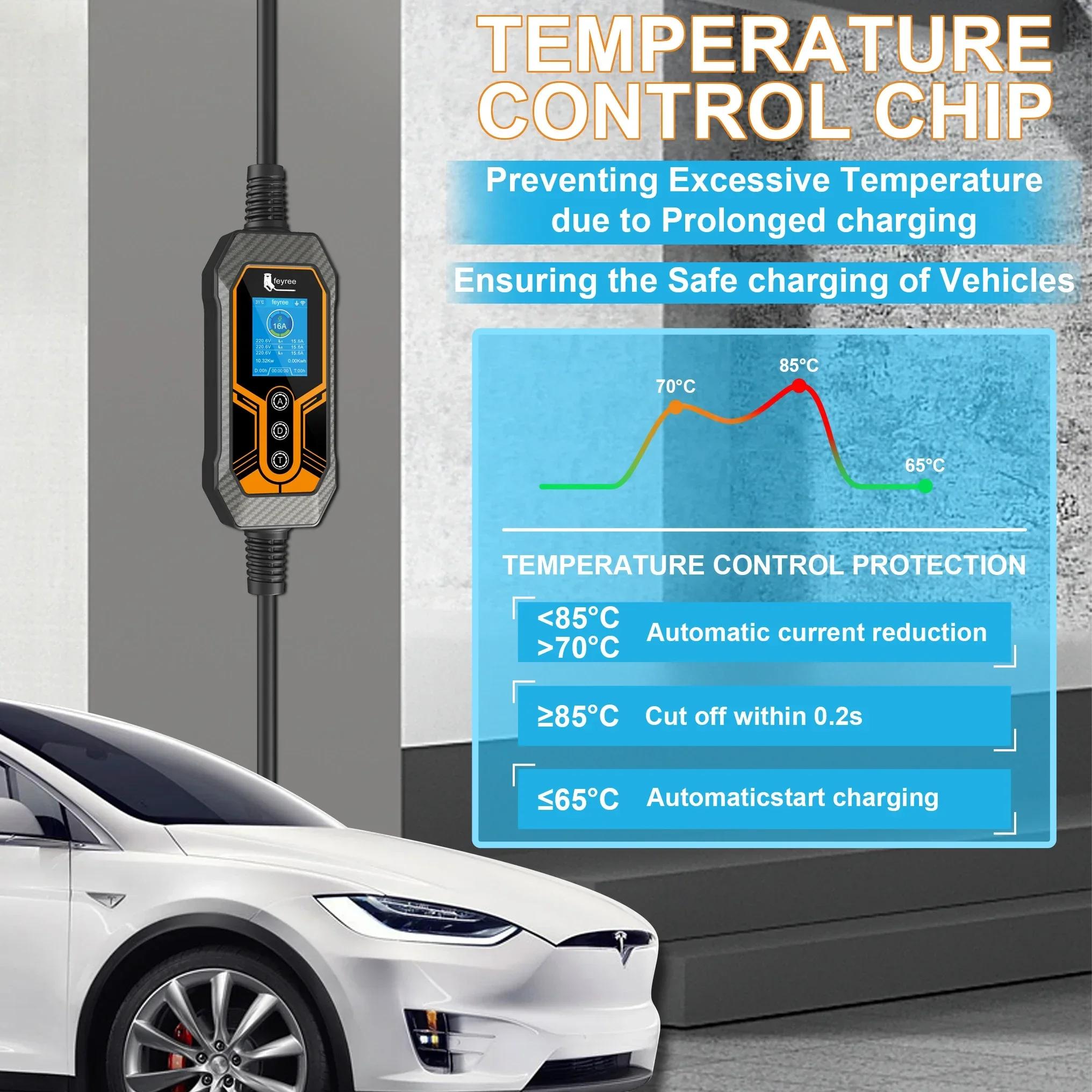 Feyree – chargeur EV Portable Type 2, 11kw, 16a, 3 phases, application Wi-Fi, Version Bluetooth, câb