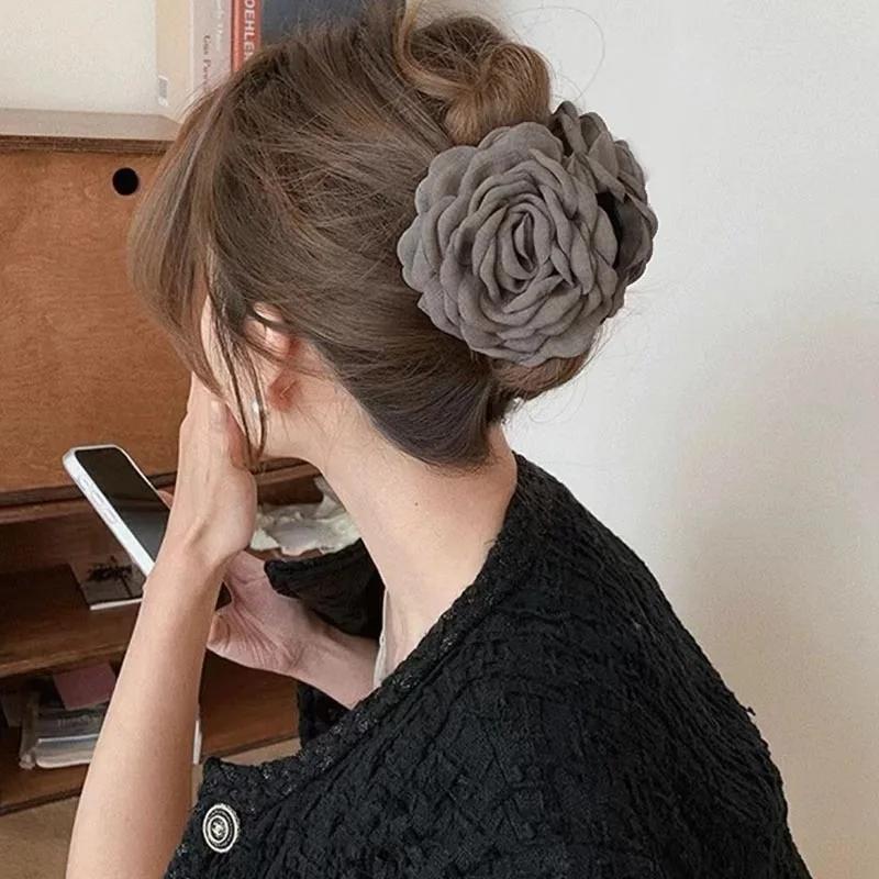 Pinces à cheveux en tissu français pour femmes et filles, pinces à cheveux fleur rose, épingles à ch