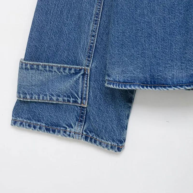 Vestes en jean décontractées à col montant et manches longues pour femme, nouvelle collection Printe