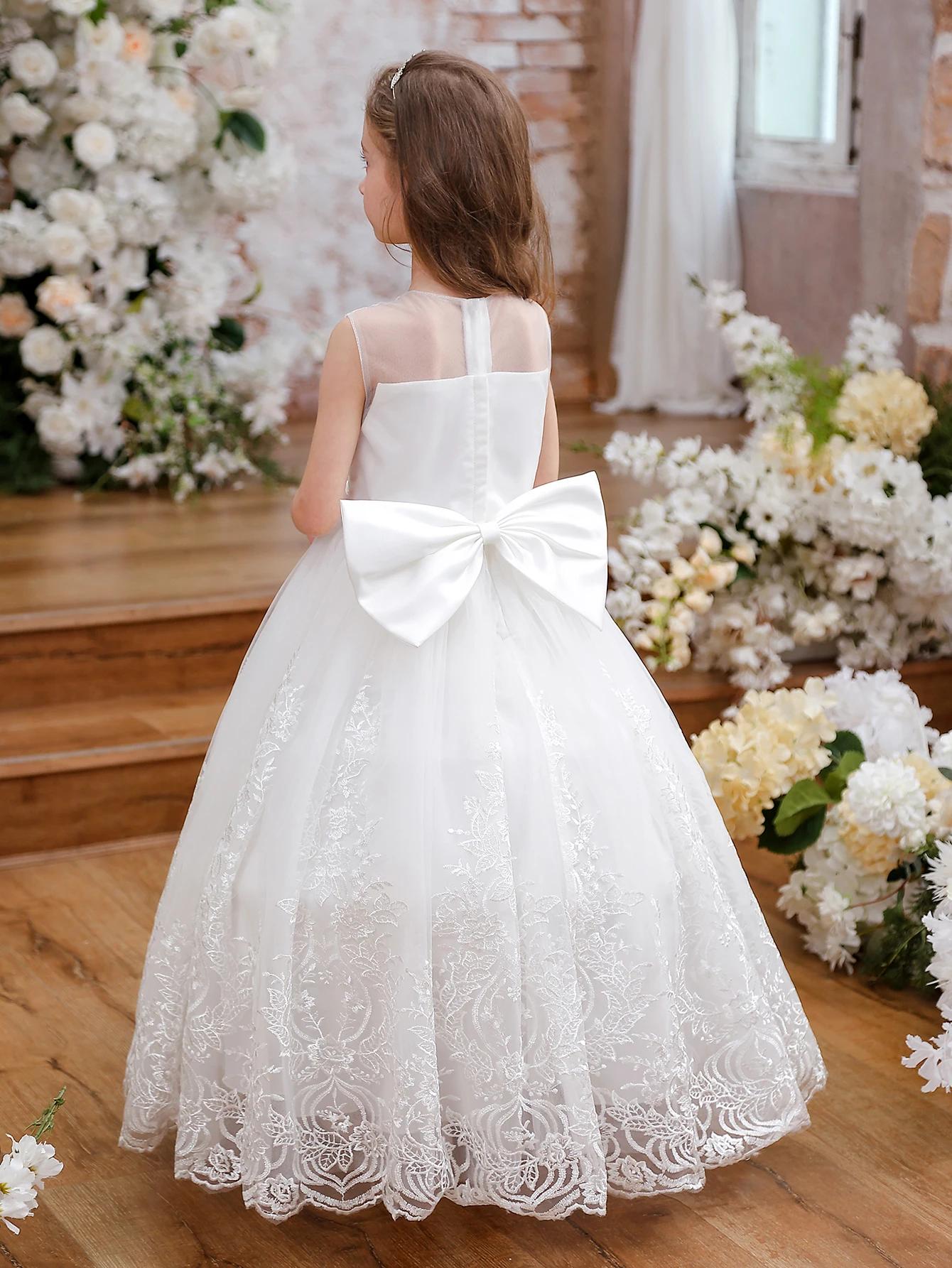 Robe inférieure en Tulle et dentelle brodée pour filles, pour enfants, demoiselle d'honneur, fête d'