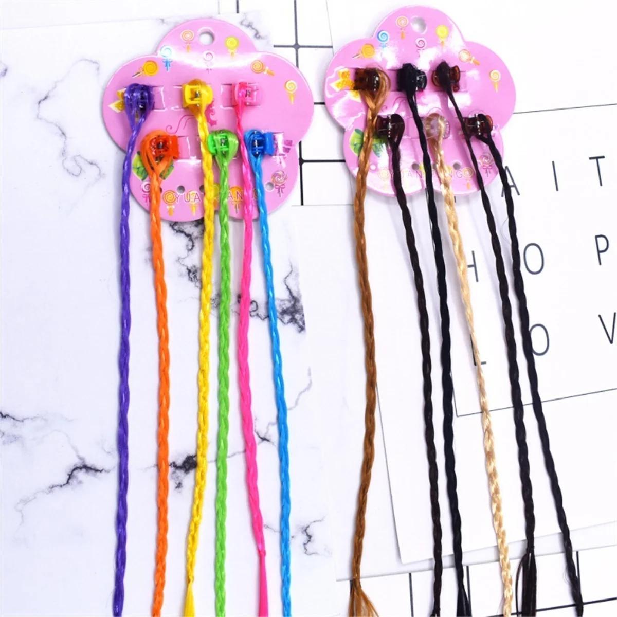 Extensions de cheveux tressés colorés pour filles, pinces à cheveux, queue de cheval tressée arc-en-