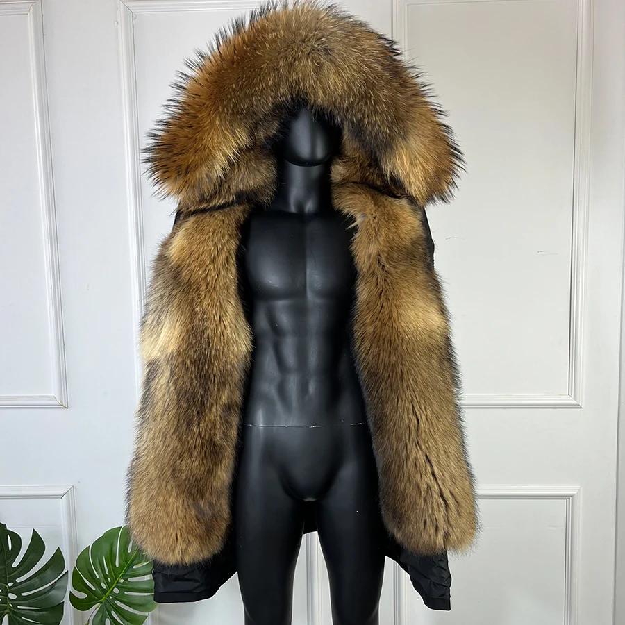Manteau long en fourrure véritable de raton laveur avec capuche, veste en fourrure de muskrat pleine