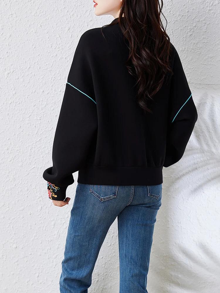 Sweat-shirt à capuche de style chinois pour femme, pull à la mode, décontracté, printemps-automne