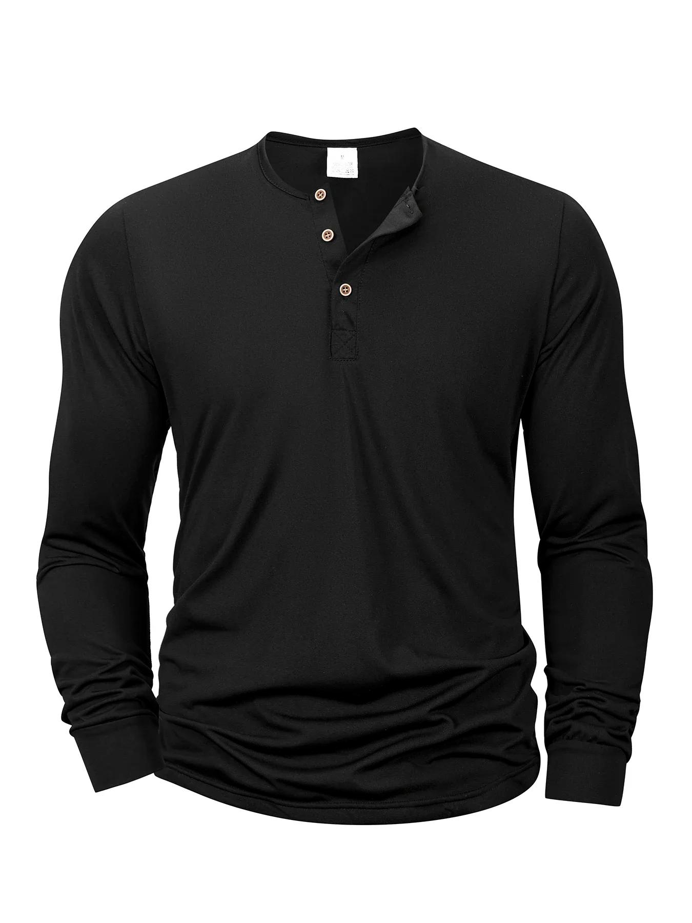 Nouveaux hommes Henley T-shirts à manches longues basique décontracté col de bande T-shirts conforta