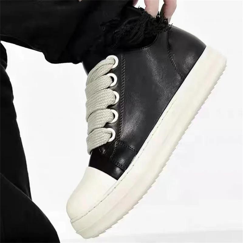 Hommes femmes plate-forme baskets en cuir noir fermeture éclair à lacets chaussures décontractées fo