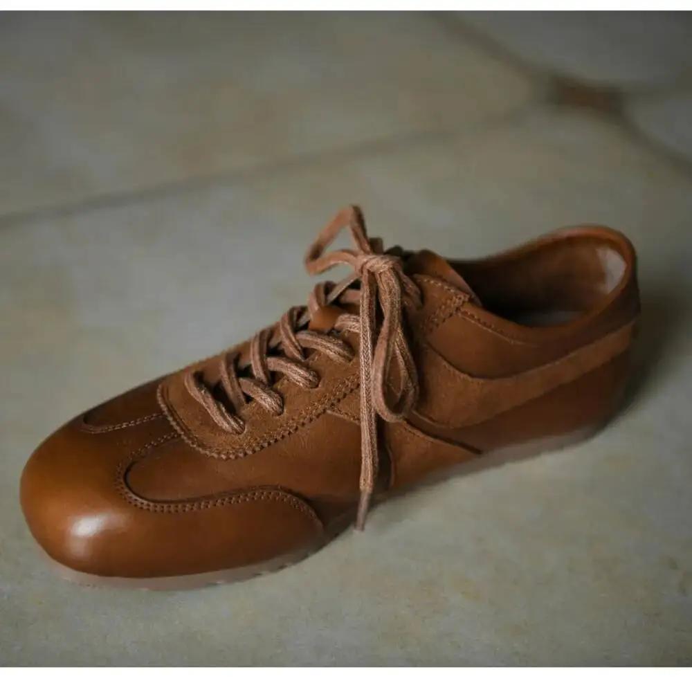 Chaussures Deqin rétro en cuir pour femmes, printemps automne, nouveau style, polyvalentes, bout car
