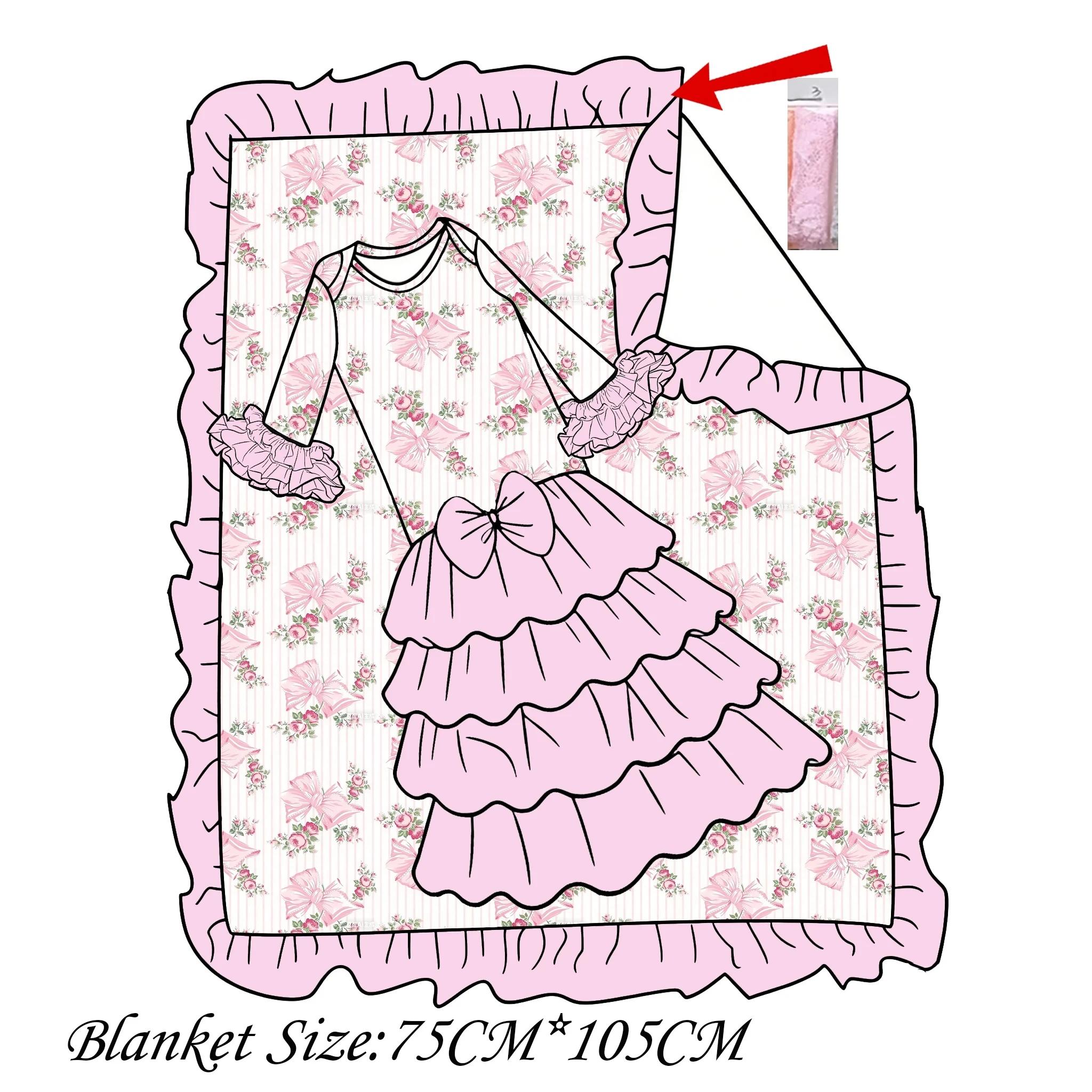 Ensemble Robe Bébé en Dentelle et Couverture Assortie, Rose Doux, Volants Floraux, Motif Fraise, Per