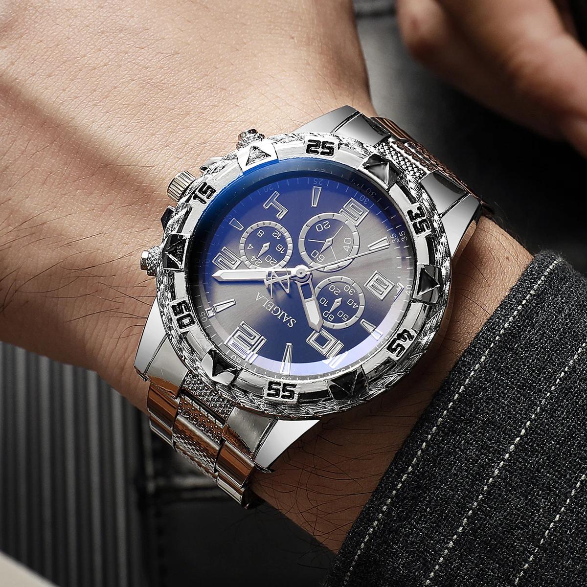 Ensemble de montres à quartz pour hommes d'affaires, cadran arabe, bracelet en acier, mode masculine