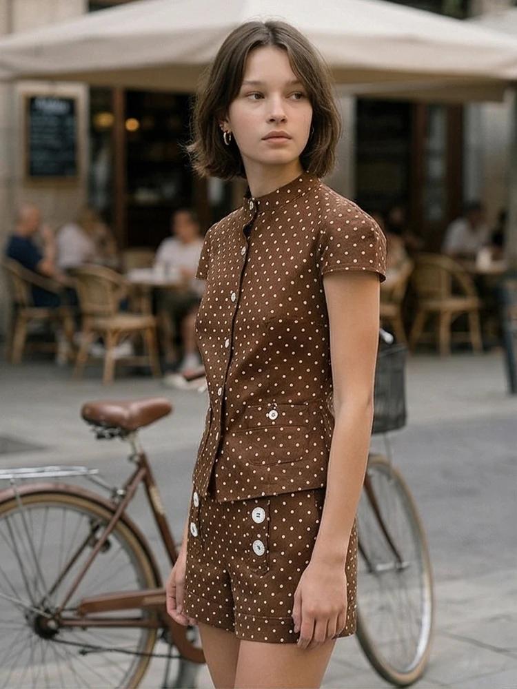 Willshela – ensemble 2 pièces pour femmes, débardeur marron à simple boutonnage et short à fermeture