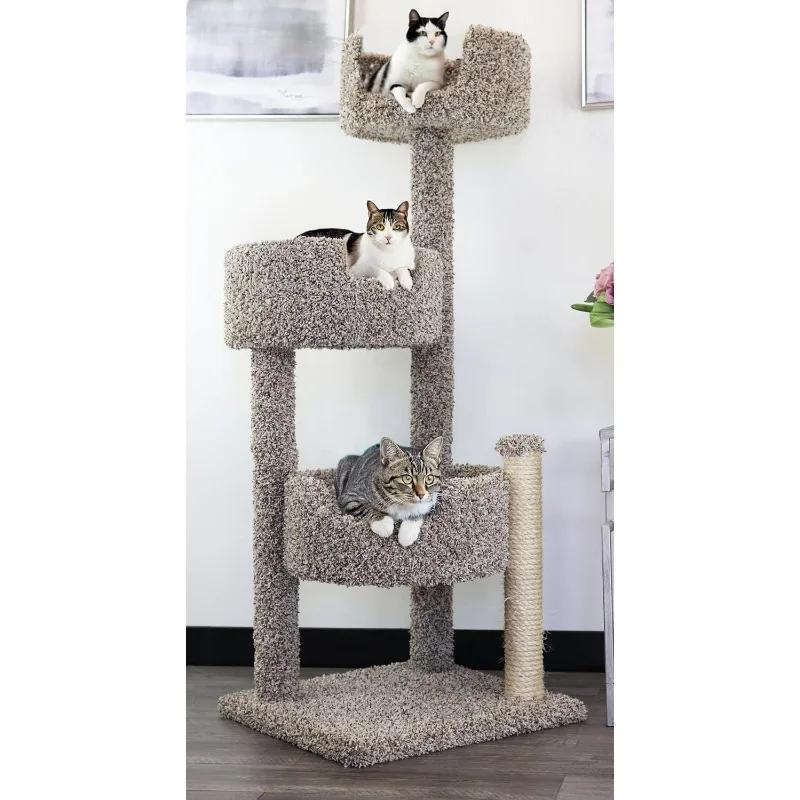 Arbre à chat en bois véritable et tapis, moucheté