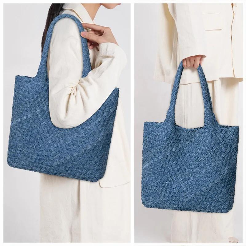 Sac à main en Denim tissé doux et robuste pour femmes, fourre-tout en tricot fait à la main, Style c