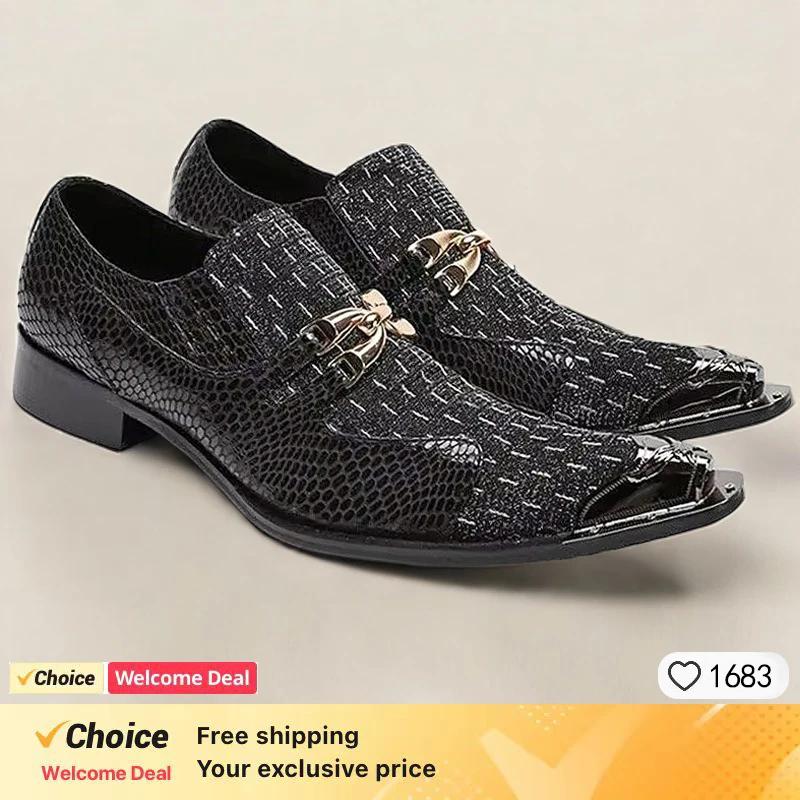 Gentleman IQUE Shoes Patchwork Crystal Designer pour hommes, métal pointu, Parker, marque de fête de