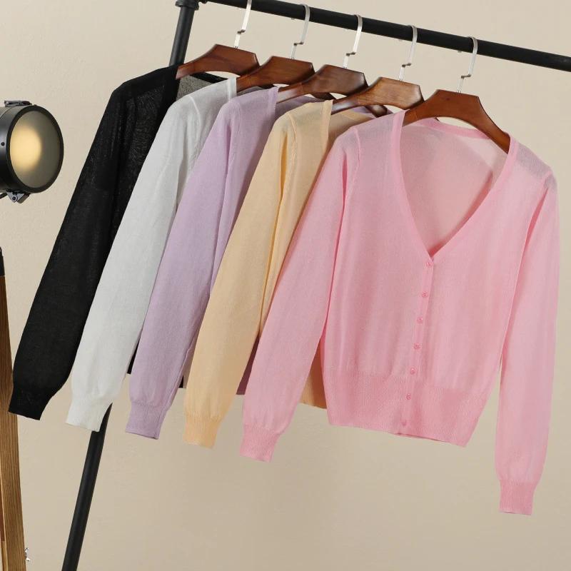 vêtements femme korean style cardigan ete légère haut pull été gilet maille tricoté à manches longue