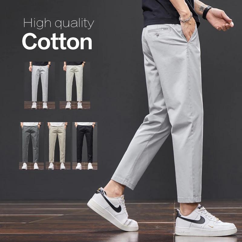 Pantalon décontracté d'été pour homme en coton (98 %) longueur cheville, taille élastique, couleur u