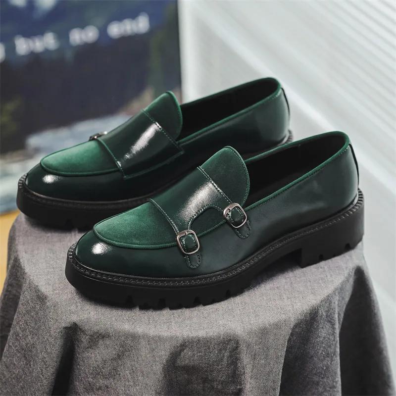 Mocassins hommes chaussures en cuir à semelles épaisses Style britannique noir chaussures d'affaires